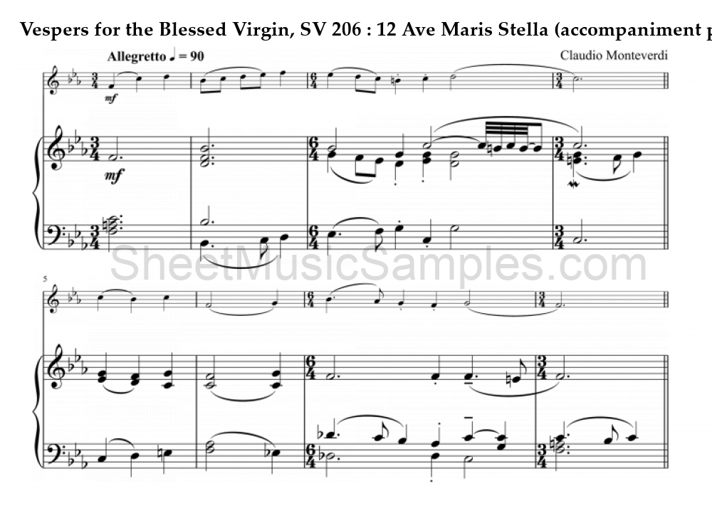 Vespers for the Blessed Virgin, SV 206 : 12 Ave Maris Stella (accompaniment part)