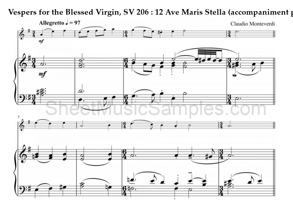 Vespers for the Blessed Virgin, SV 206 : 12 Ave Maris Stella (accompaniment part)