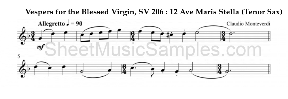 Vespers for the Blessed Virgin, SV 206 : 12 Ave Maris Stella (Tenor Sax)