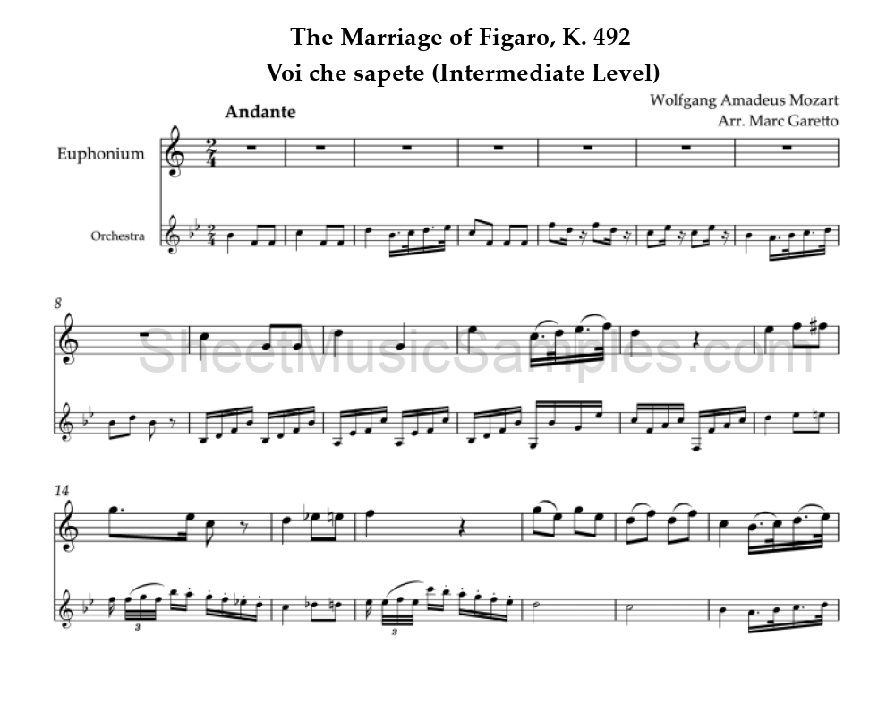 The Marriage of Figaro, K. 492 - Voi che sapete (Intermediate Level)