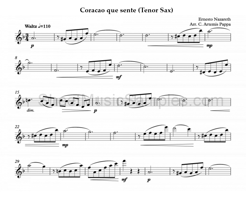 Coracao que sente (Tenor Sax)