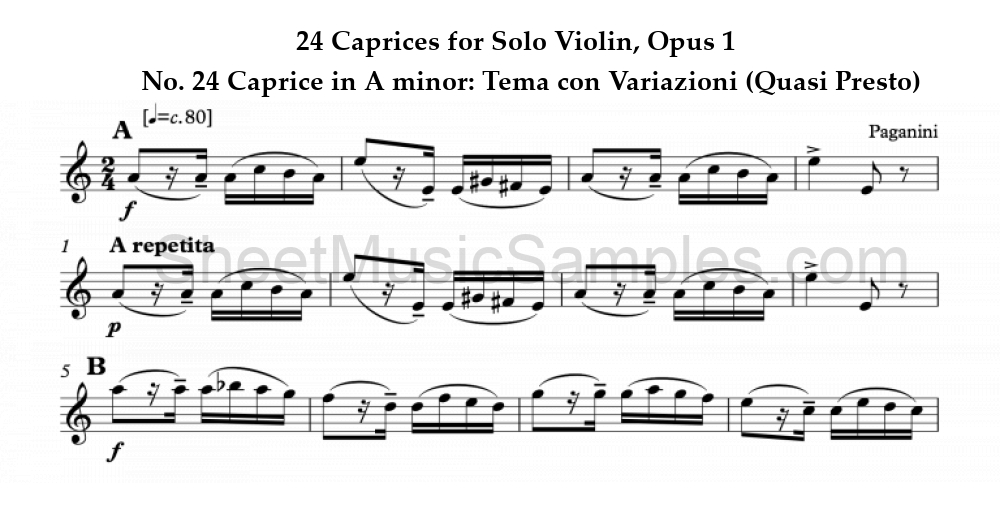 24 Caprices for Solo Violin, Opus 1 - No. 24 Caprice in A minor: Tema con Variazioni (Quasi Presto)