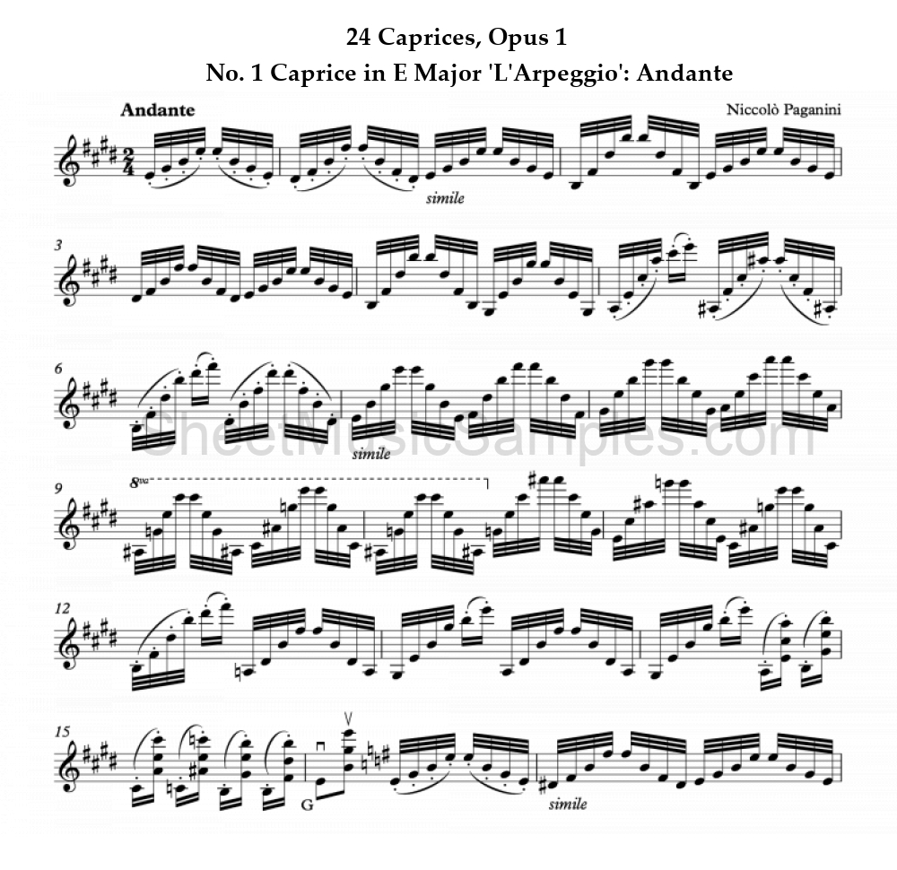 24 Caprices, Opus 1 - No. 1 Caprice in E Major 'L'Arpeggio': Andante