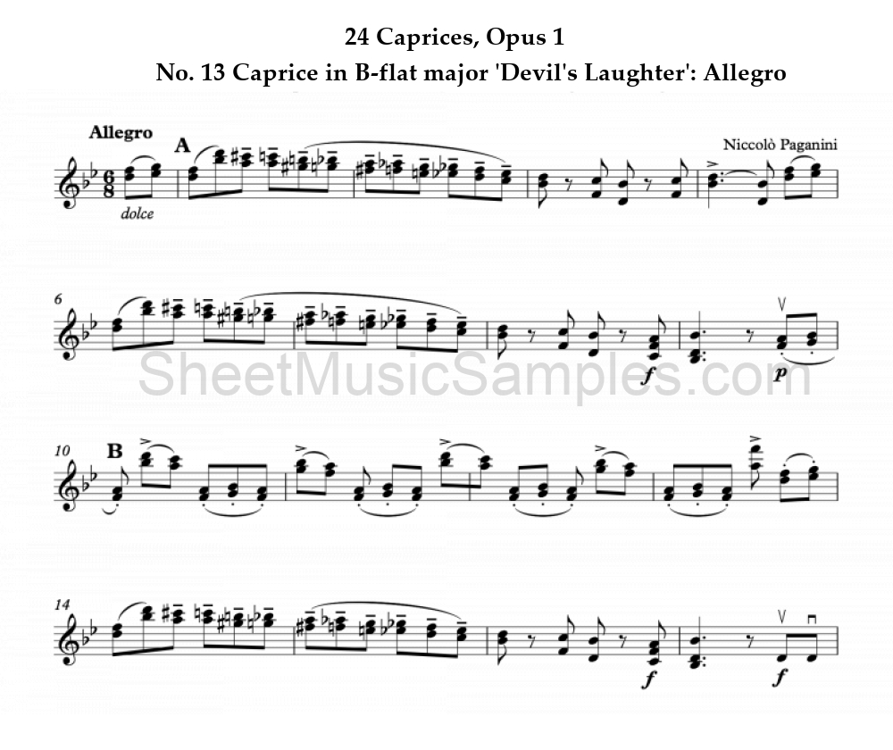 24 Caprices, Opus 1 - No. 13 Caprice in B-flat major 'Devil's Laughter': Allegro