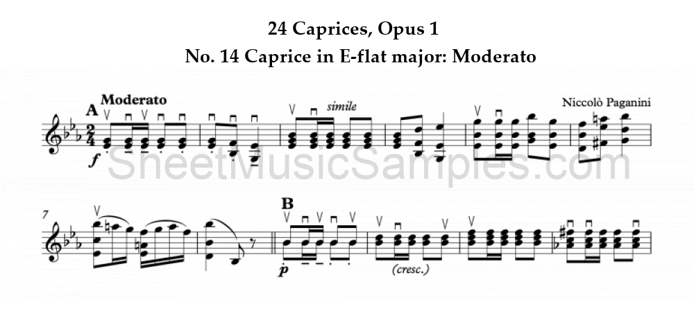 24 Caprices, Opus 1 - No. 14 Caprice in E-flat major: Moderato