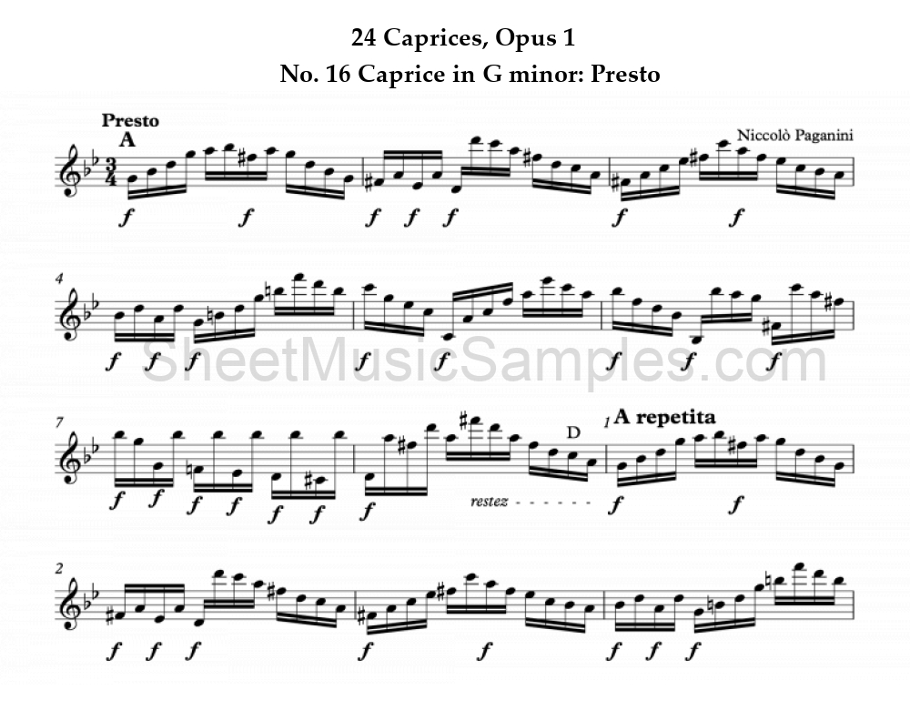 24 Caprices, Opus 1 - No. 16 Caprice in G minor: Presto