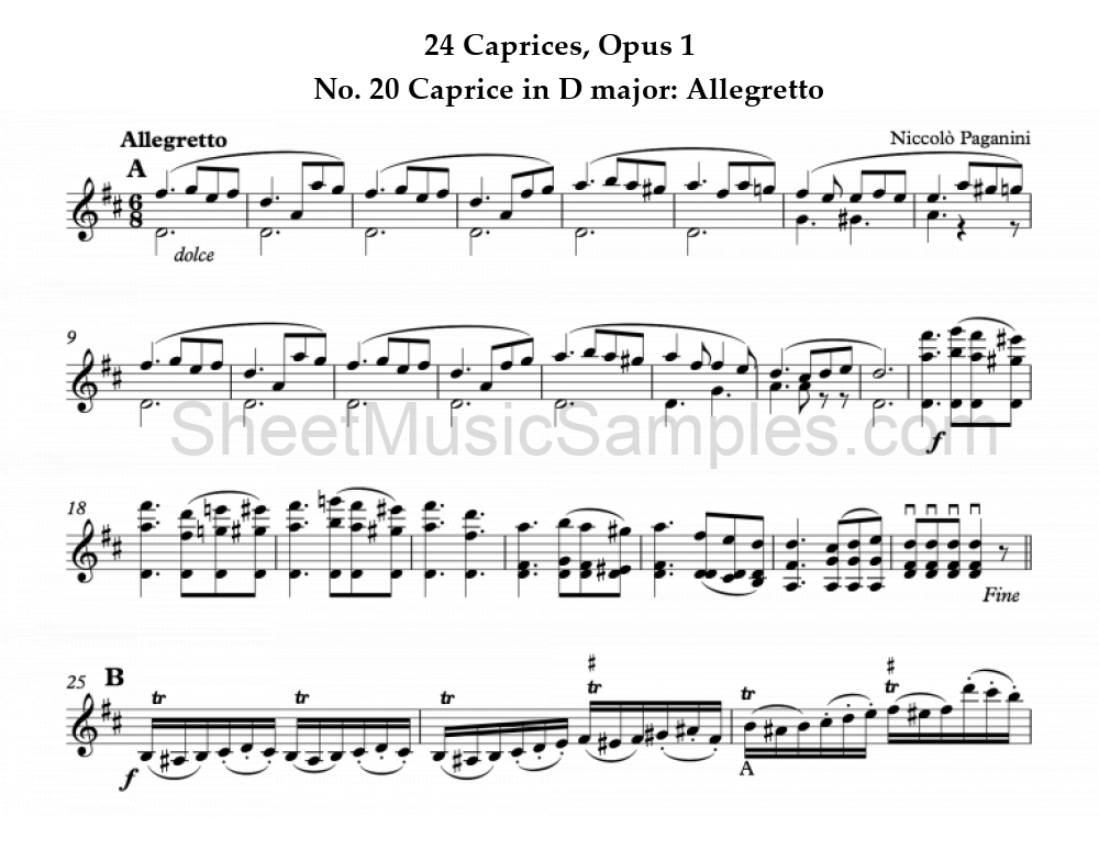 24 Caprices, Opus 1 - No. 20 Caprice in D major: Allegretto