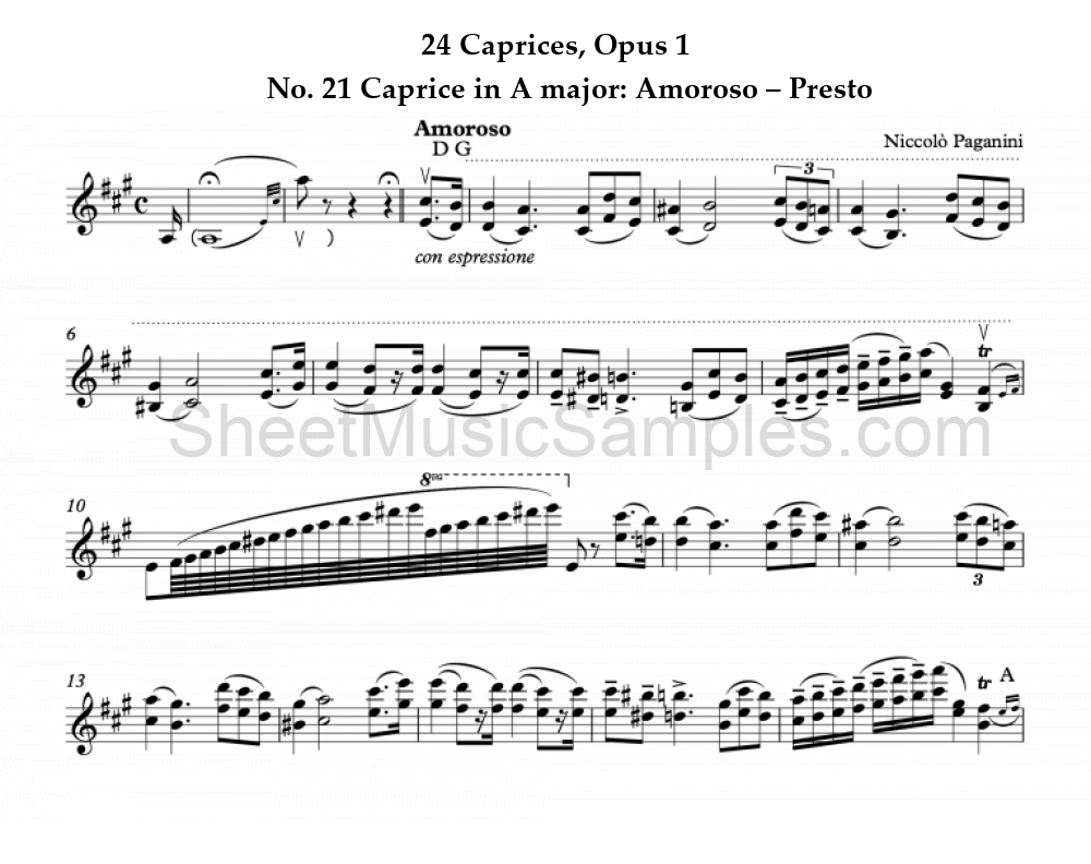 24 Caprices, Opus 1 - No. 21 Caprice in A major: Amoroso – Presto