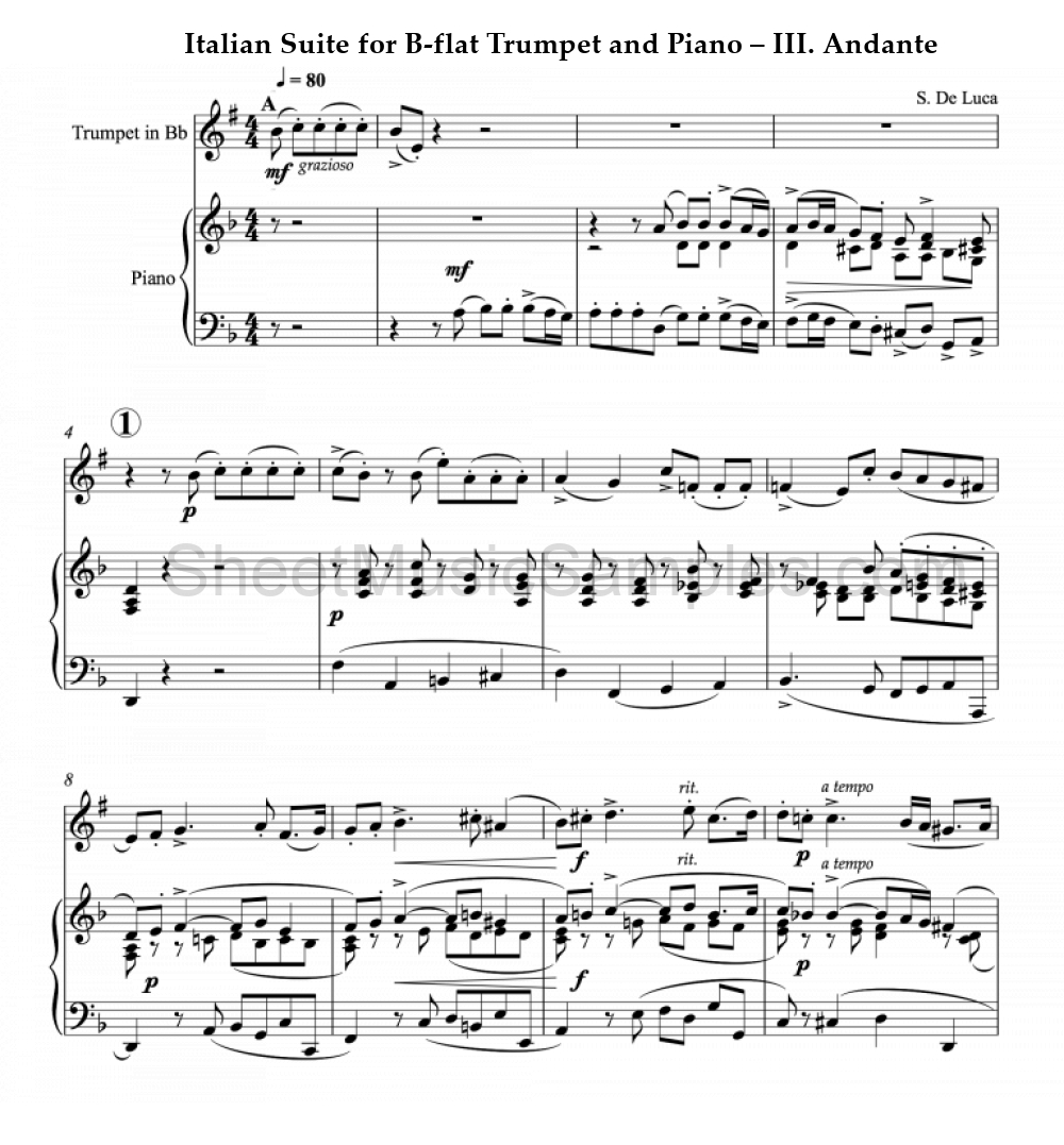 Italian Suite for B-flat Trumpet and Piano – III. Andante