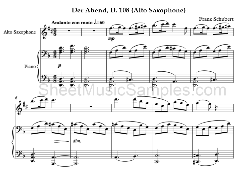 Der Abend, D. 108 (Alto Saxophone)