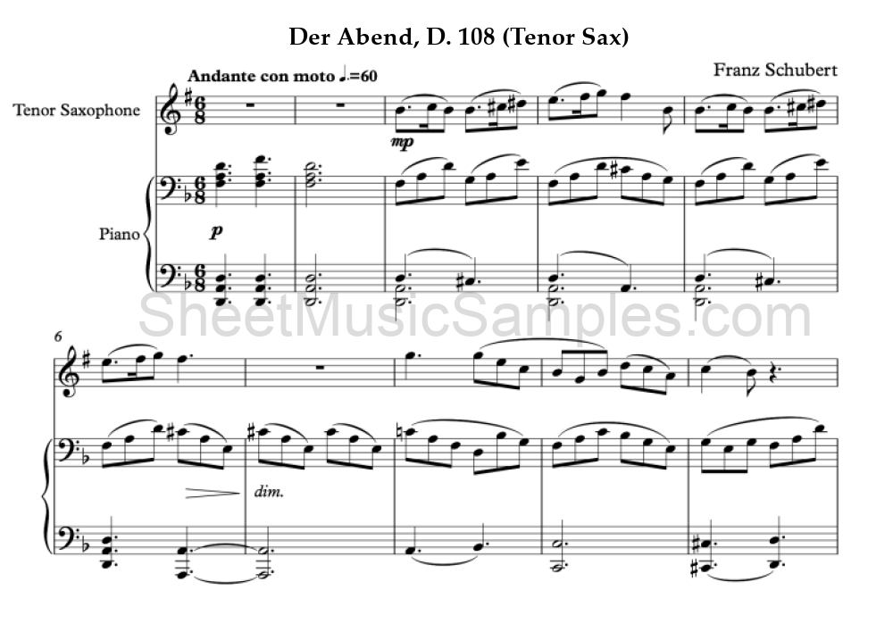 Der Abend, D. 108 (Tenor Sax)