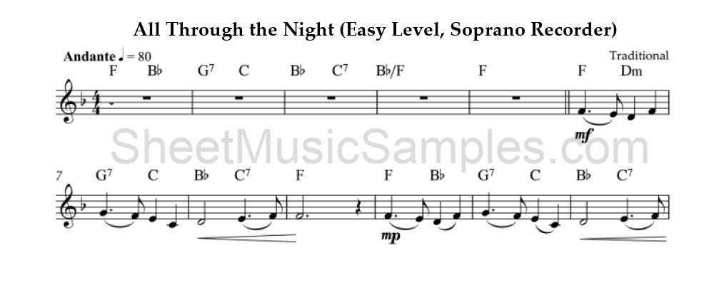 All Through the Night (Easy Level, Soprano Recorder)