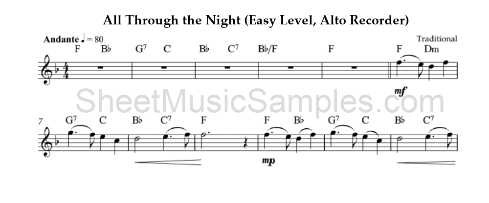 All Through the Night (Easy Level, Alto Recorder)