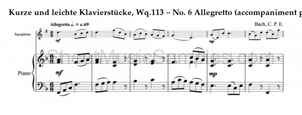 Kurze und leichte Klavierstücke, Wq.113 – No. 6 Allegretto (accompaniment part)