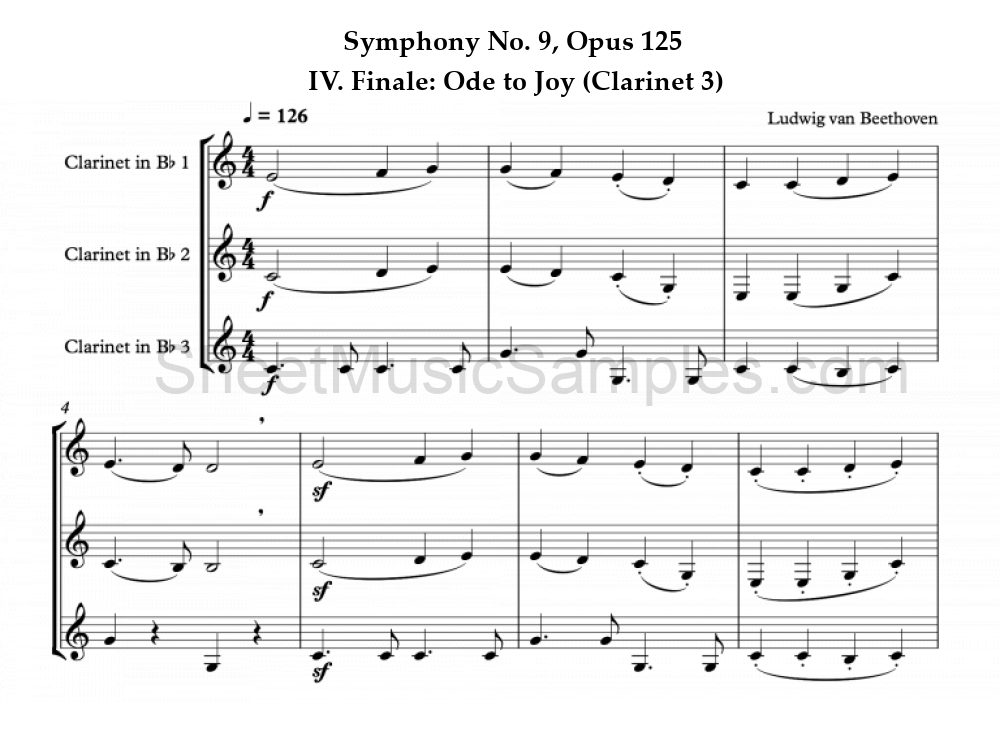 Symphony No. 9, Opus 125 - IV. Finale: Ode to Joy (Clarinet 3)