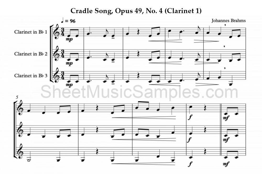 Cradle Song, Opus 49, No. 4 (Clarinet 1)