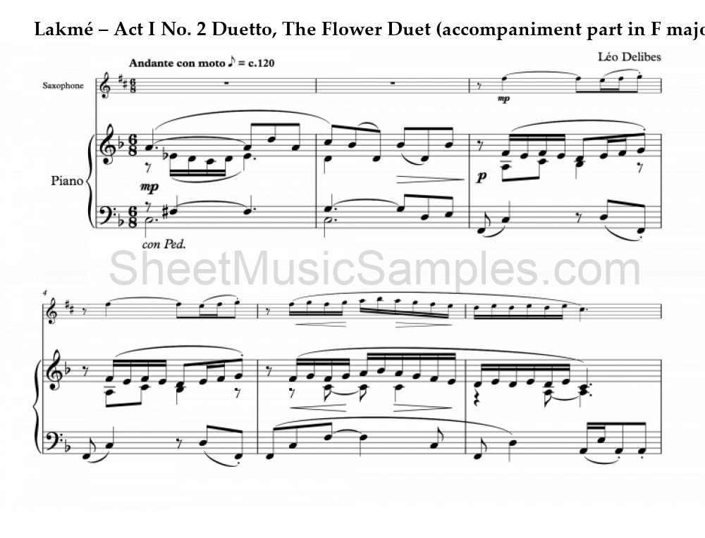 Lakmé – Act I No. 2 Duetto, The Flower Duet (accompaniment part in F major)