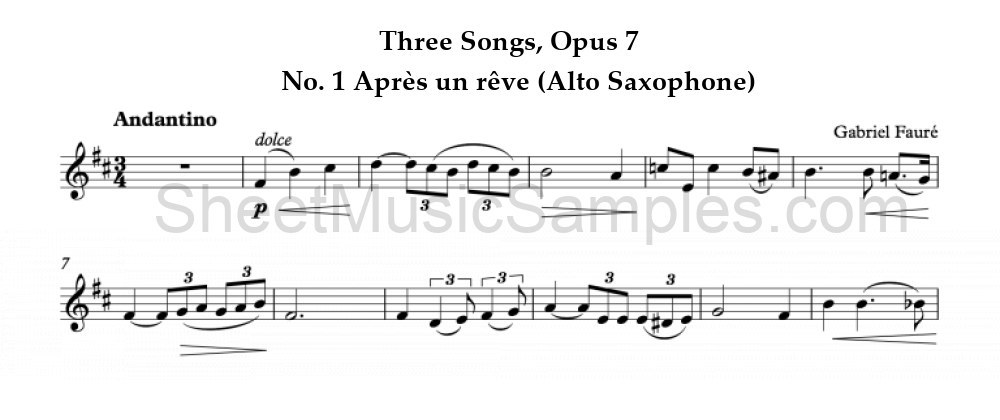 Three Songs, Opus 7 - No. 1 Après un rêve (Alto Saxophone)