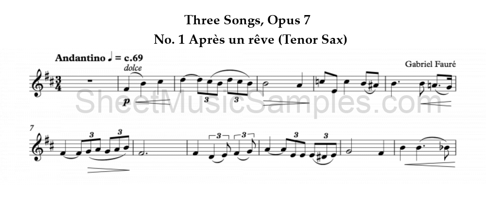 Three Songs, Opus 7 - No. 1 Après un rêve (Tenor Sax)