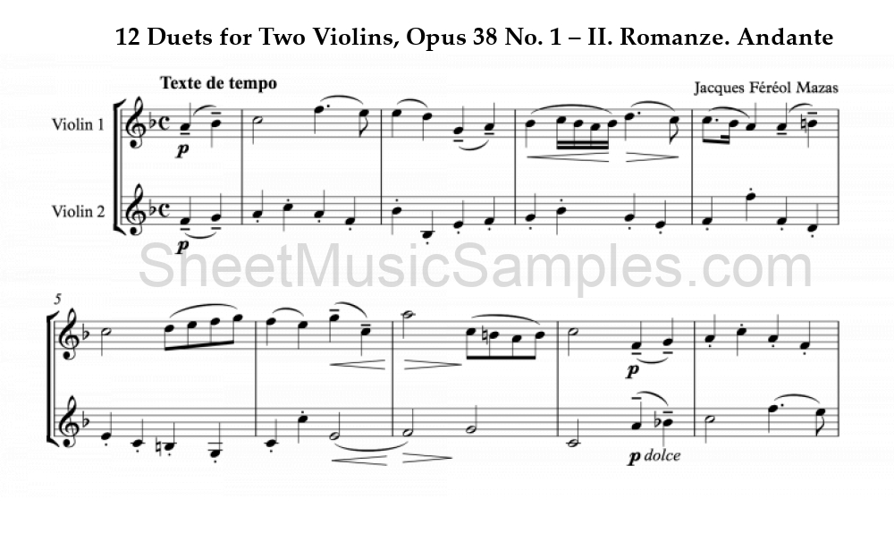 12 Duets for Two Violins, Opus 38 No. 1 – II. Romanze. Andante