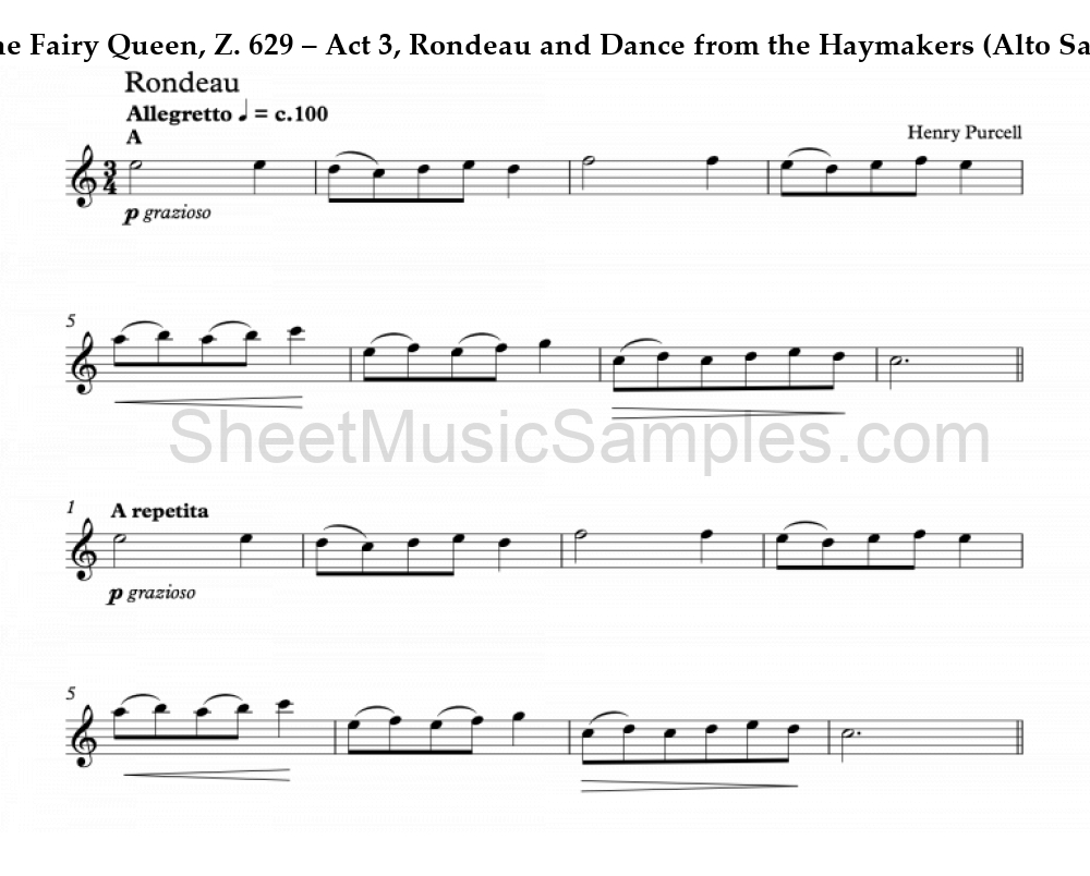 The Fairy Queen, Z. 629 – Act 3, Rondeau and Dance from the Haymakers (Alto Saxophone)