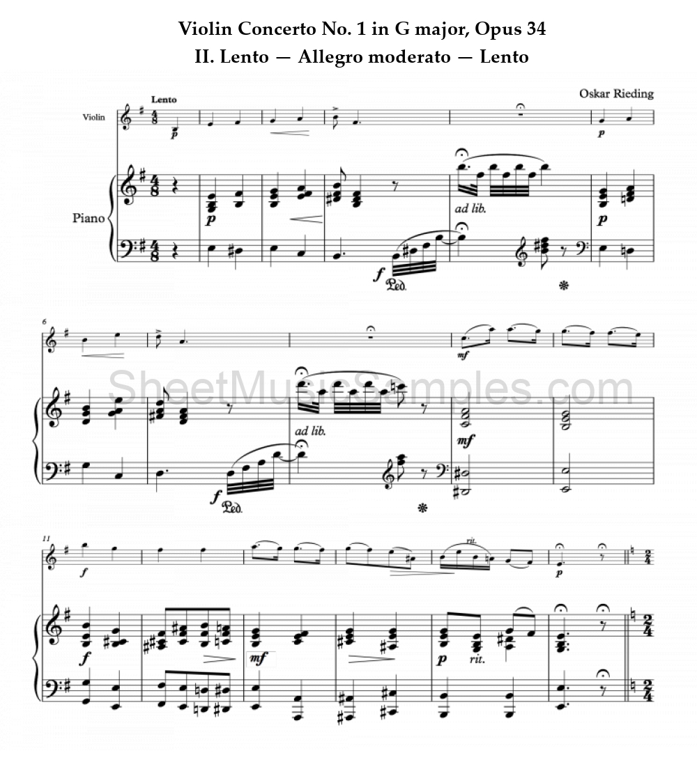 Violin Concerto No. 1 in G major, Opus 34 - II. Lento — Allegro moderato — Lento