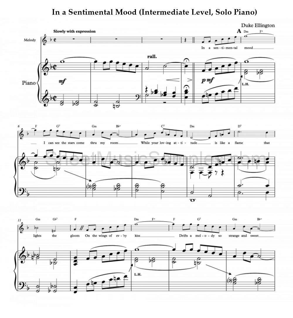 In a Sentimental Mood (Intermediate Level, Solo Piano)