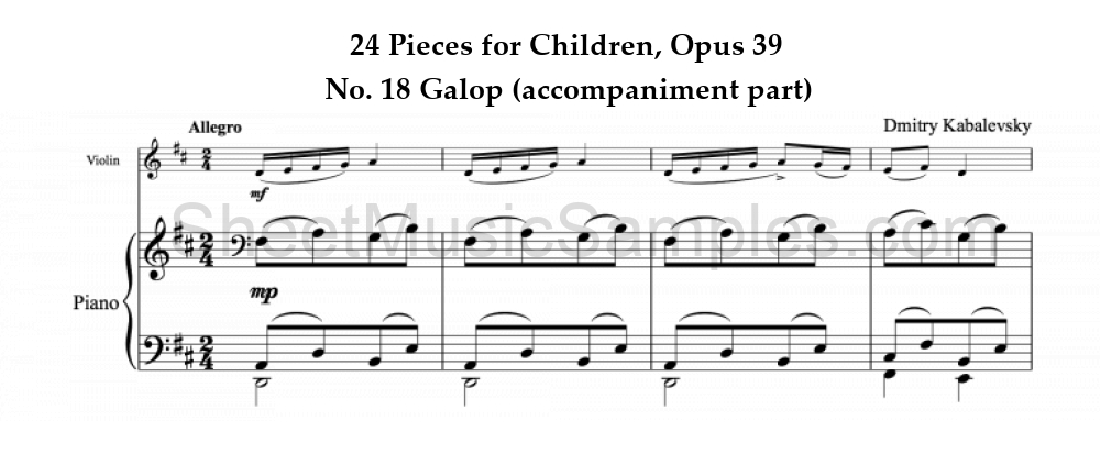 24 Pieces for Children, Opus 39 - No. 18 Galop (accompaniment part)