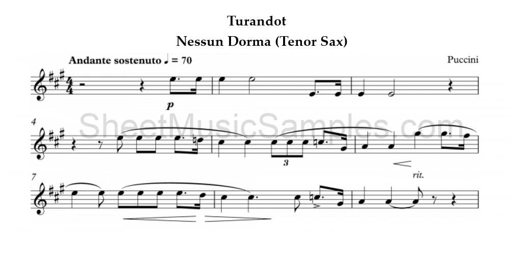 Turandot - Nessun Dorma (Tenor Sax)