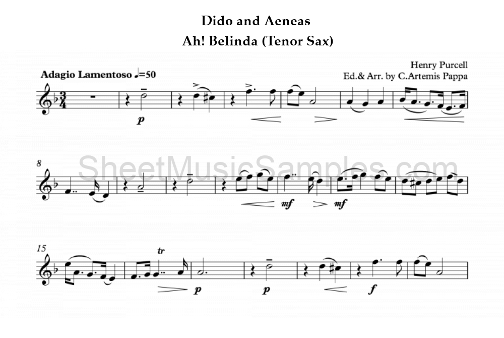 Dido and Aeneas - Ah! Belinda (Tenor Sax)