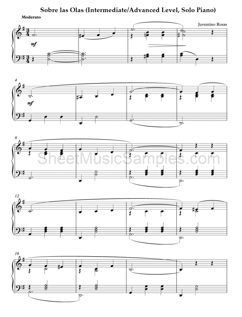 Sobre las Olas (Intermediate/Advanced Level, Solo Piano)