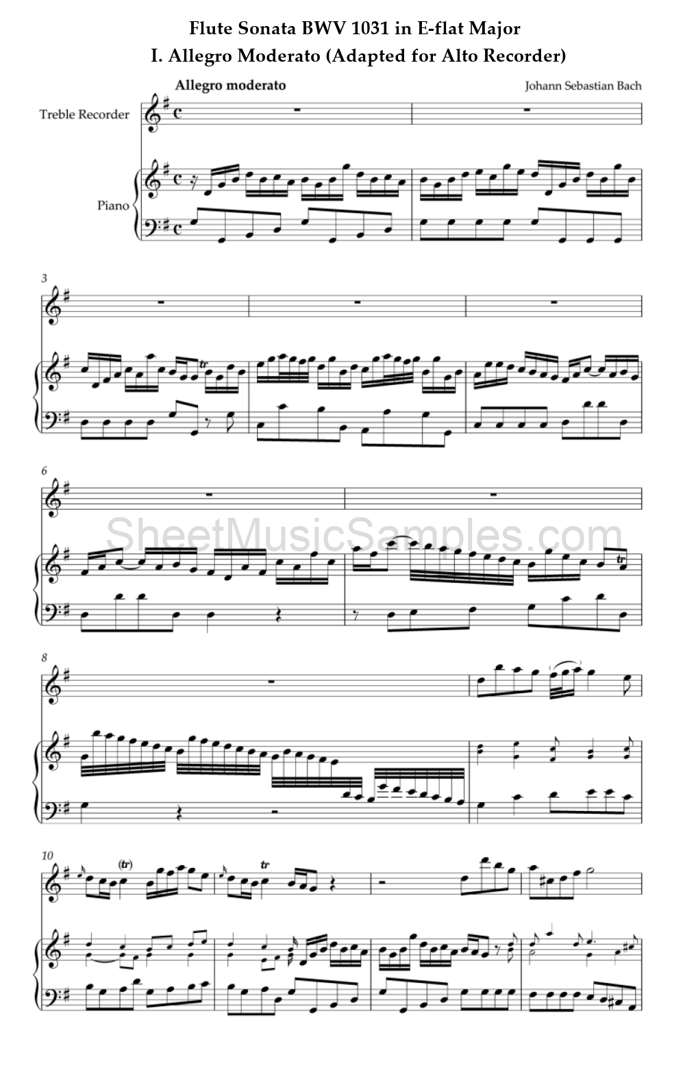 Flute Sonata BWV 1031 in E-flat Major - I. Allegro Moderato (Adapted for Alto Recorder)