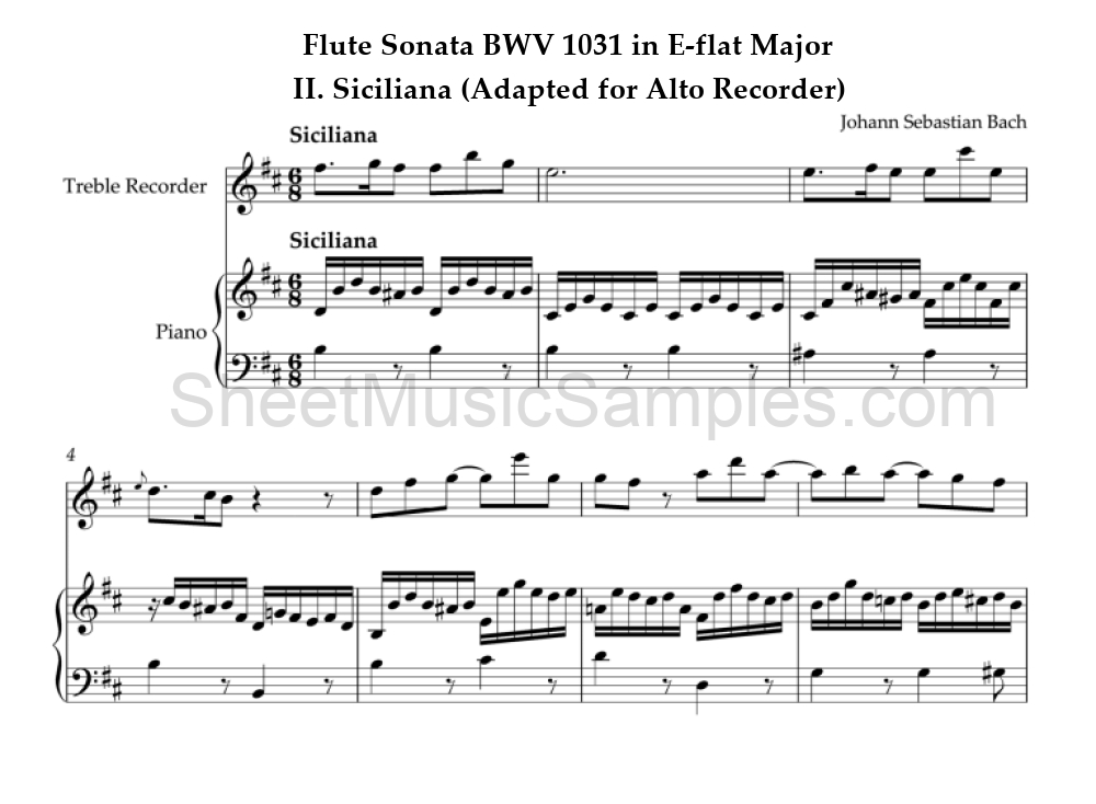 Flute Sonata BWV 1031 in E-flat Major - II. Siciliana (Adapted for Alto Recorder)