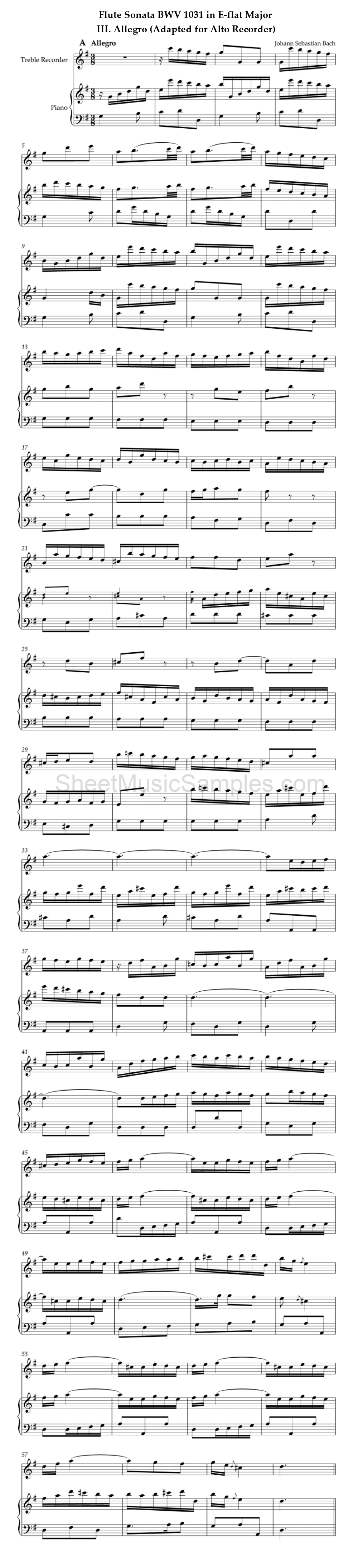 Flute Sonata BWV 1031 in E-flat Major - III. Allegro (Adapted for Alto Recorder)