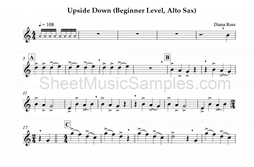 Upside Down (Beginner Level, Alto Sax)