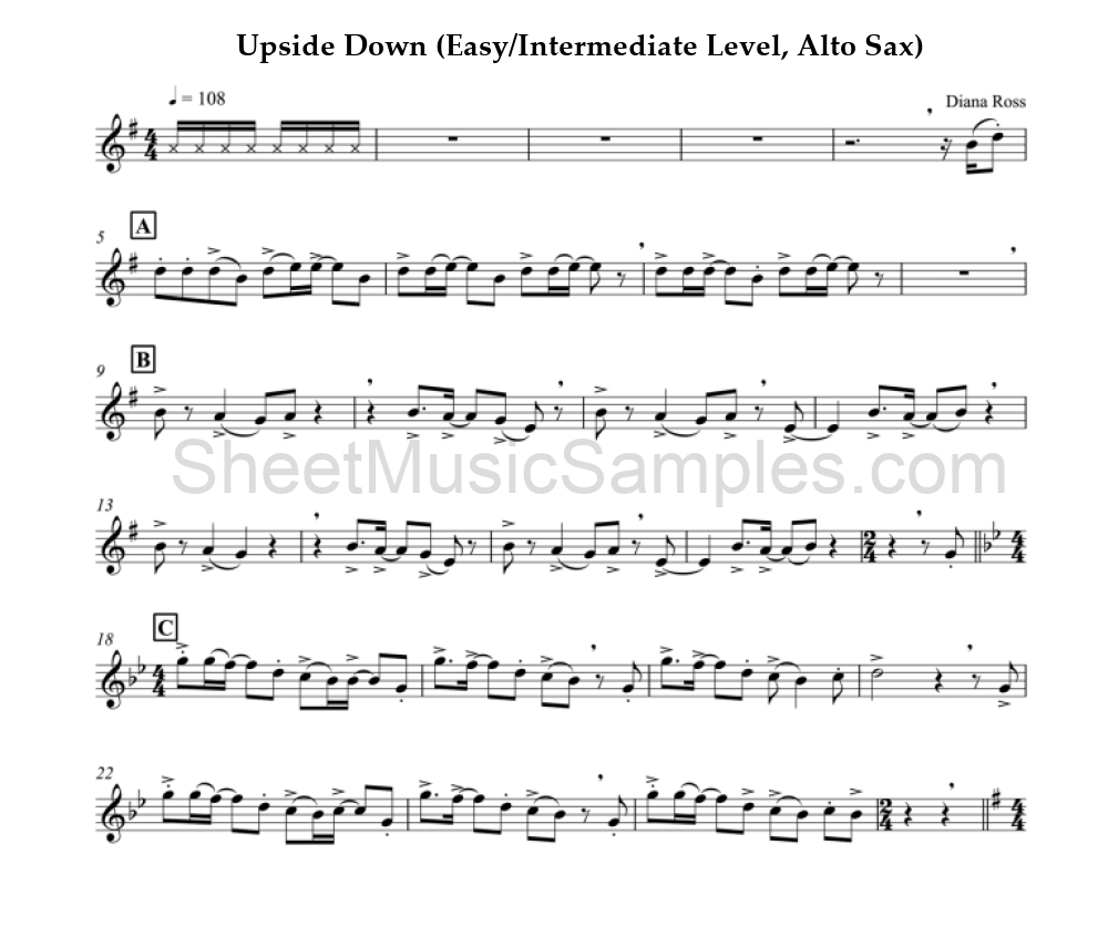 Upside Down (Easy/Intermediate Level, Alto Sax)