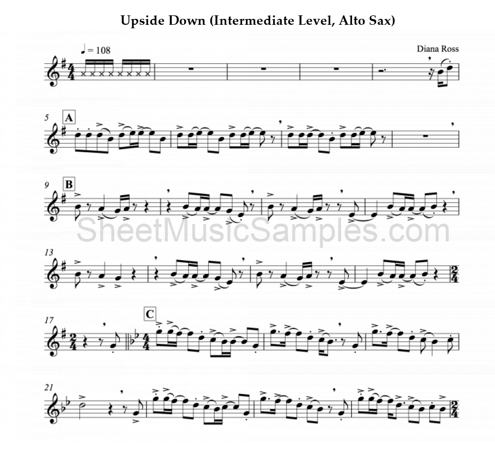 Upside Down (Intermediate Level, Alto Sax)