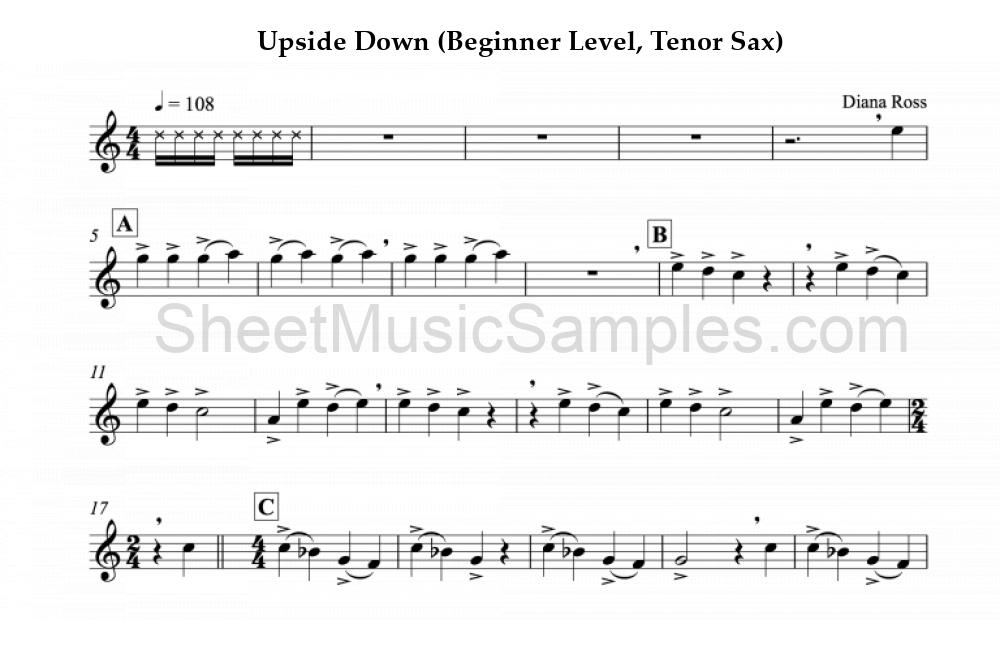 Upside Down (Beginner Level, Tenor Sax)