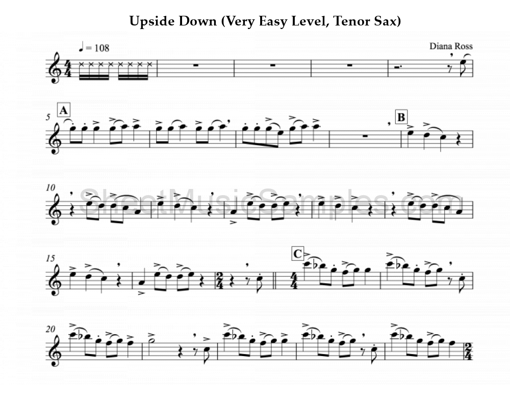 Upside Down (Very Easy Level, Tenor Sax)