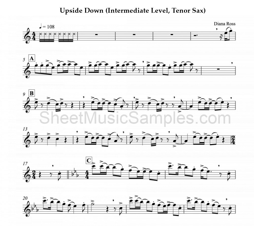 Upside Down (Intermediate Level, Tenor Sax)