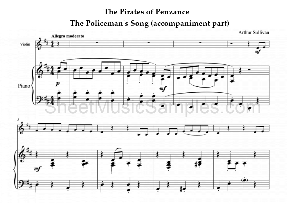 The Pirates of Penzance - The Policeman's Song (accompaniment part)