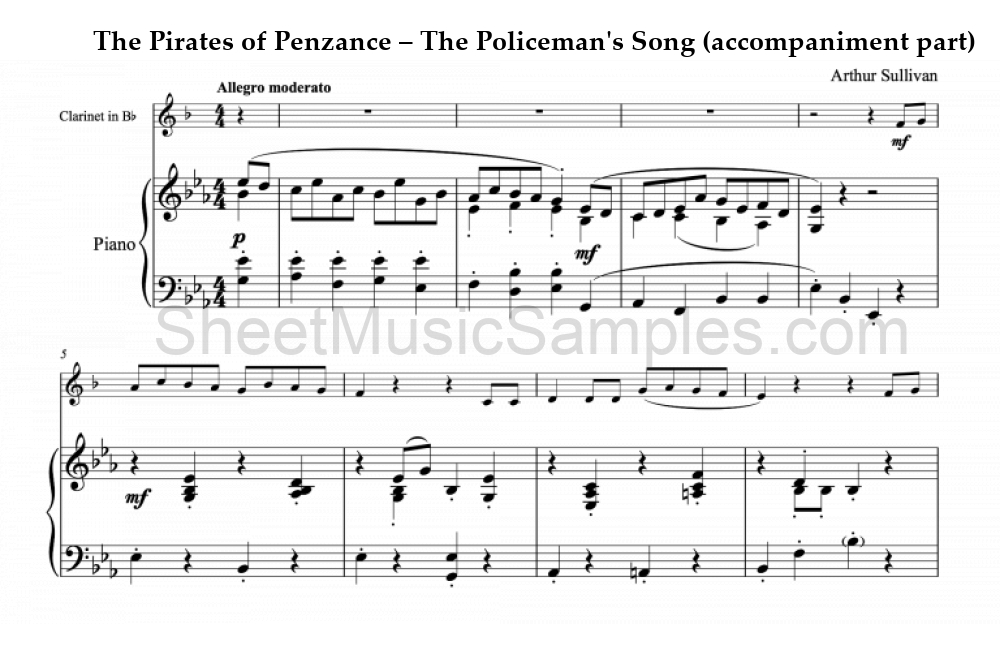 The Pirates of Penzance – The Policeman's Song (accompaniment part)