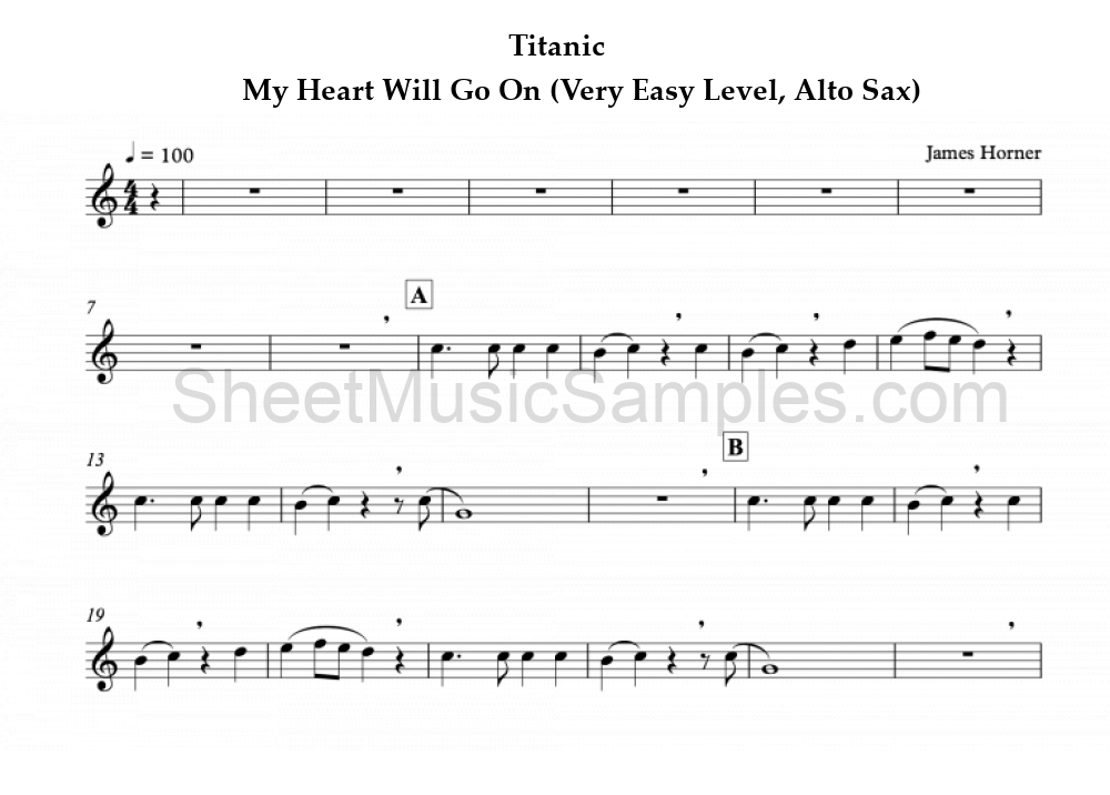 Titanic - My Heart Will Go On (Very Easy Level, Alto Sax)