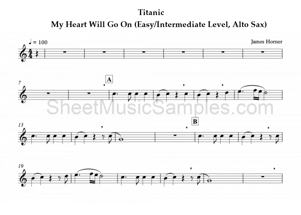 Titanic - My Heart Will Go On (Easy/Intermediate Level, Alto Sax)