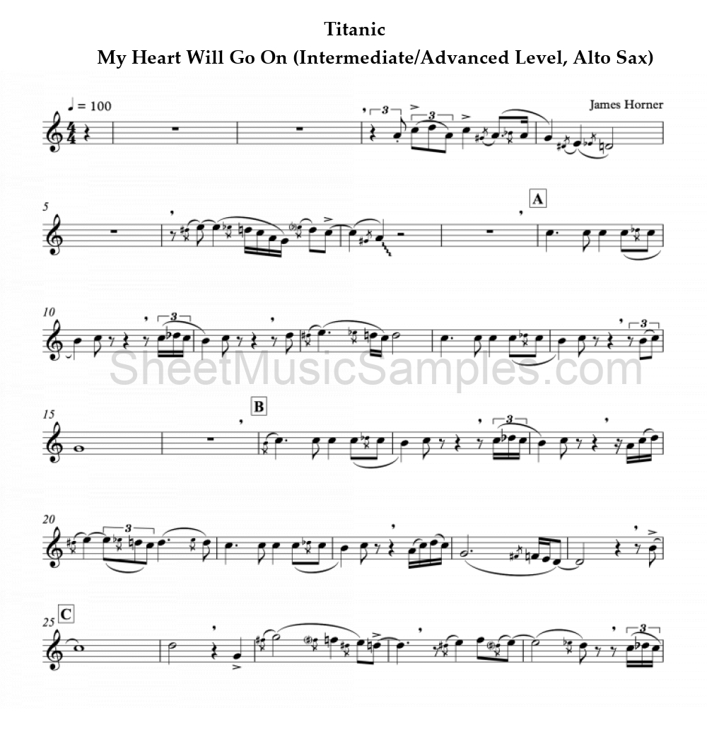 Titanic - My Heart Will Go On (Intermediate/Advanced Level, Alto Sax)