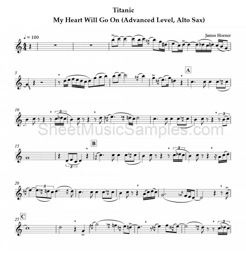 Titanic - My Heart Will Go On (Advanced Level, Alto Sax)