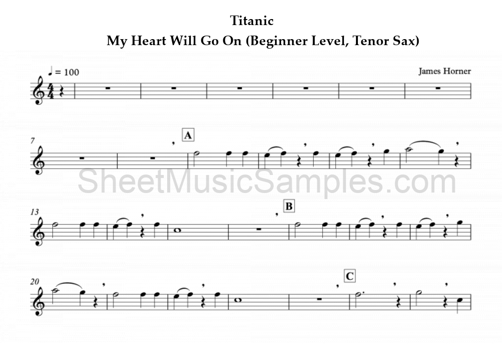 Titanic - My Heart Will Go On (Beginner Level, Tenor Sax)