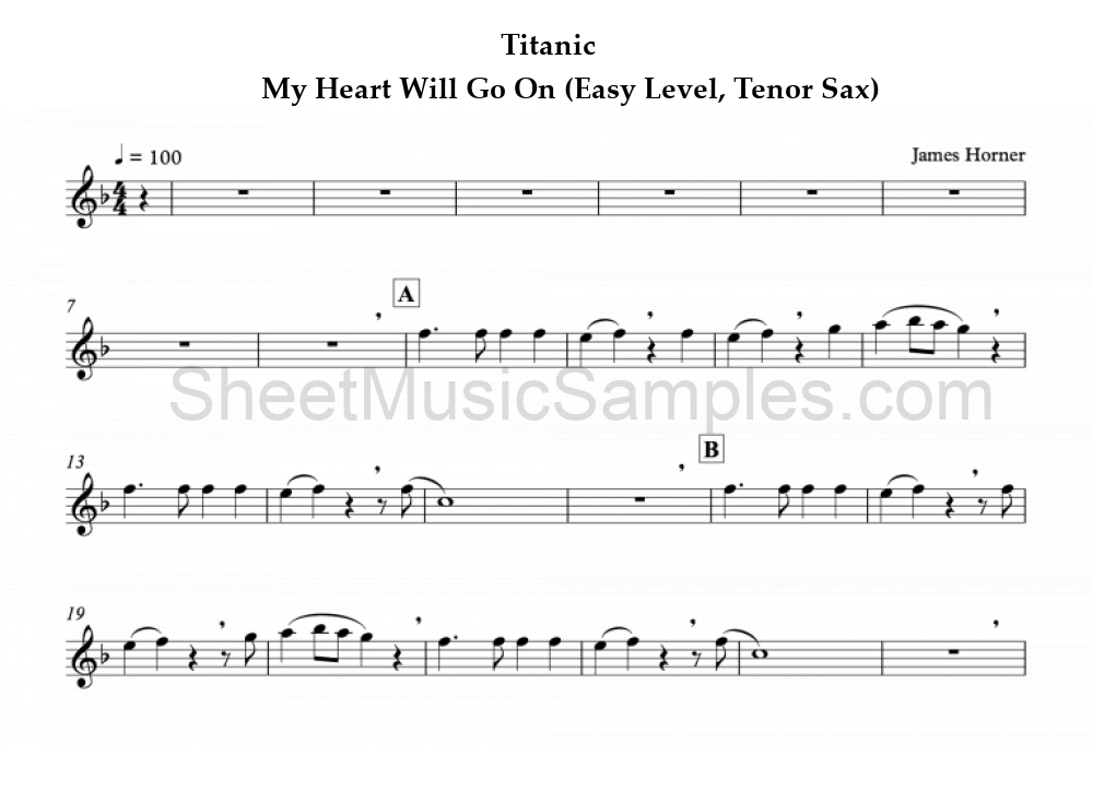 Titanic - My Heart Will Go On (Easy Level, Tenor Sax)