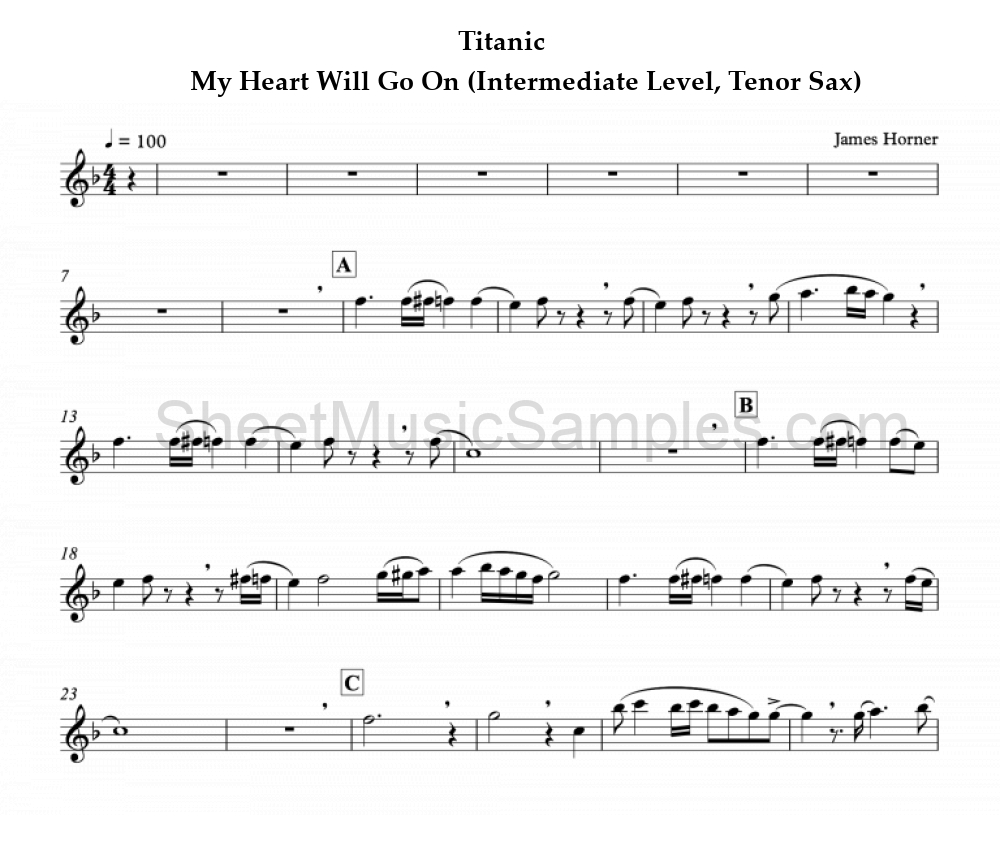 Titanic - My Heart Will Go On (Intermediate Level, Tenor Sax)