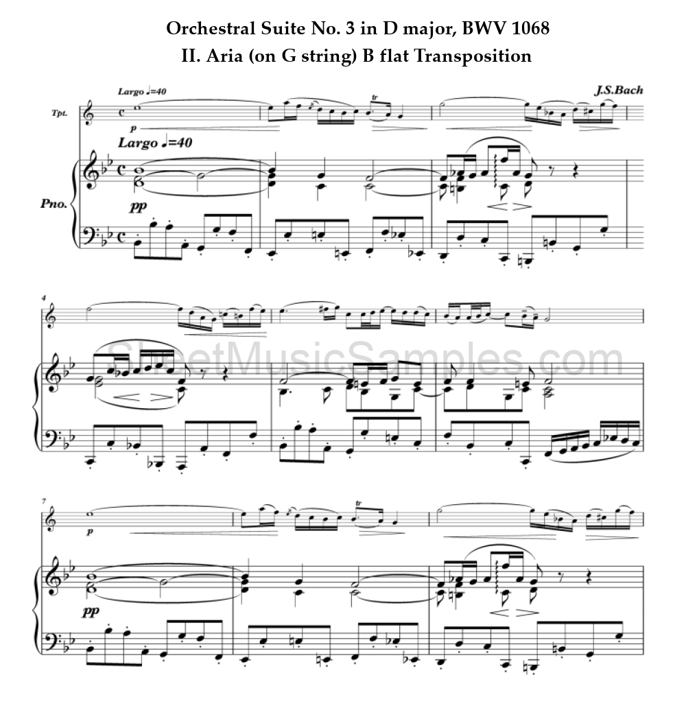 Orchestral Suite No. 3 in D major, BWV 1068 - II. Aria (on G string) B flat Transposition